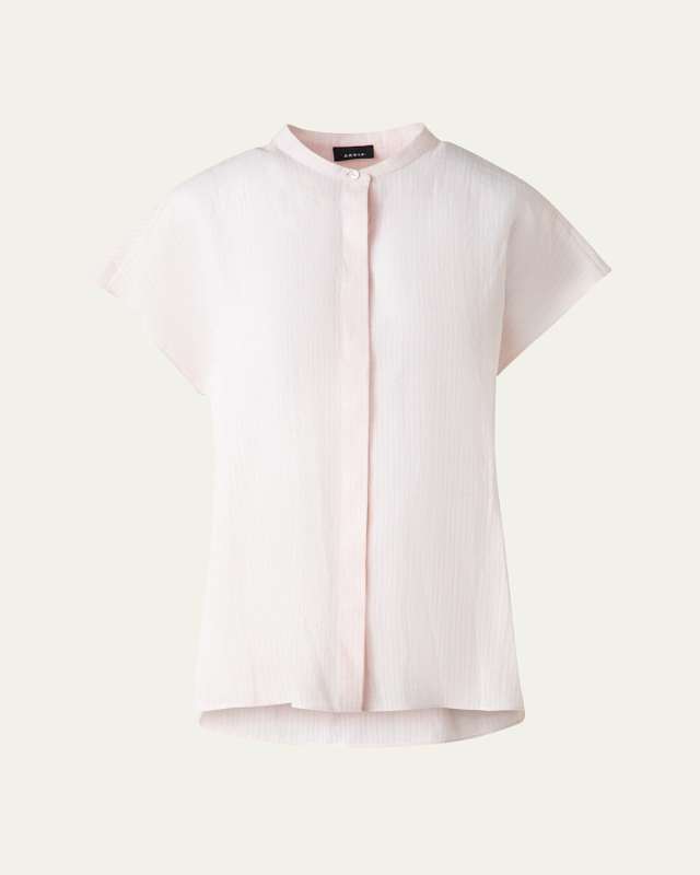 Linen Voile Button-Front Blouse